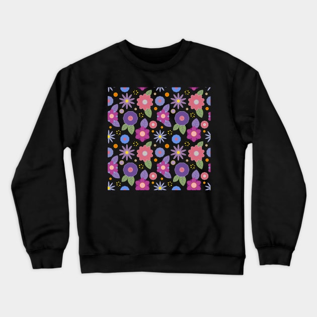 Decorative flowers on black Crewneck Sweatshirt by 3DVictory